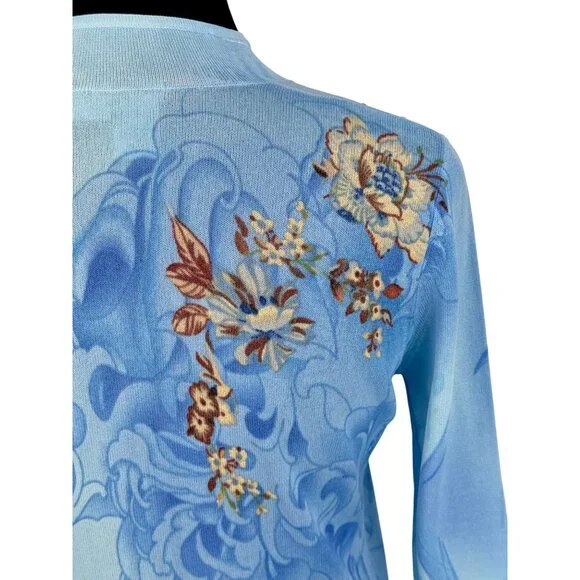 Vtg Alberto Makali Embroidered Floral Beaded Sequin Blue Knit Top M | Boho Indie - Picture 7 of 16